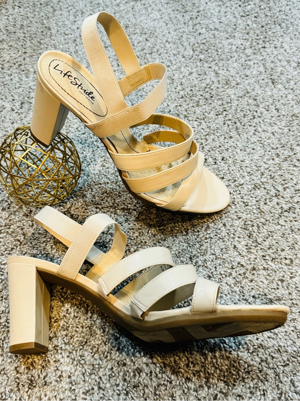 LifeStride Artist Strappy Block Heel Sandal Nude Cream Women’s Size 13